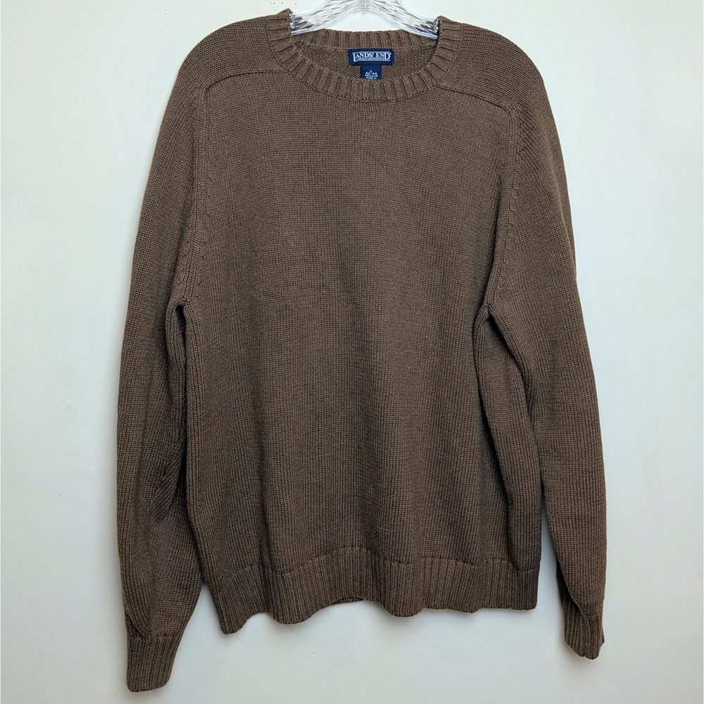 Vintage Lands End Sweater Brown Made in Japan Chunky Knit Mens Large 42-44